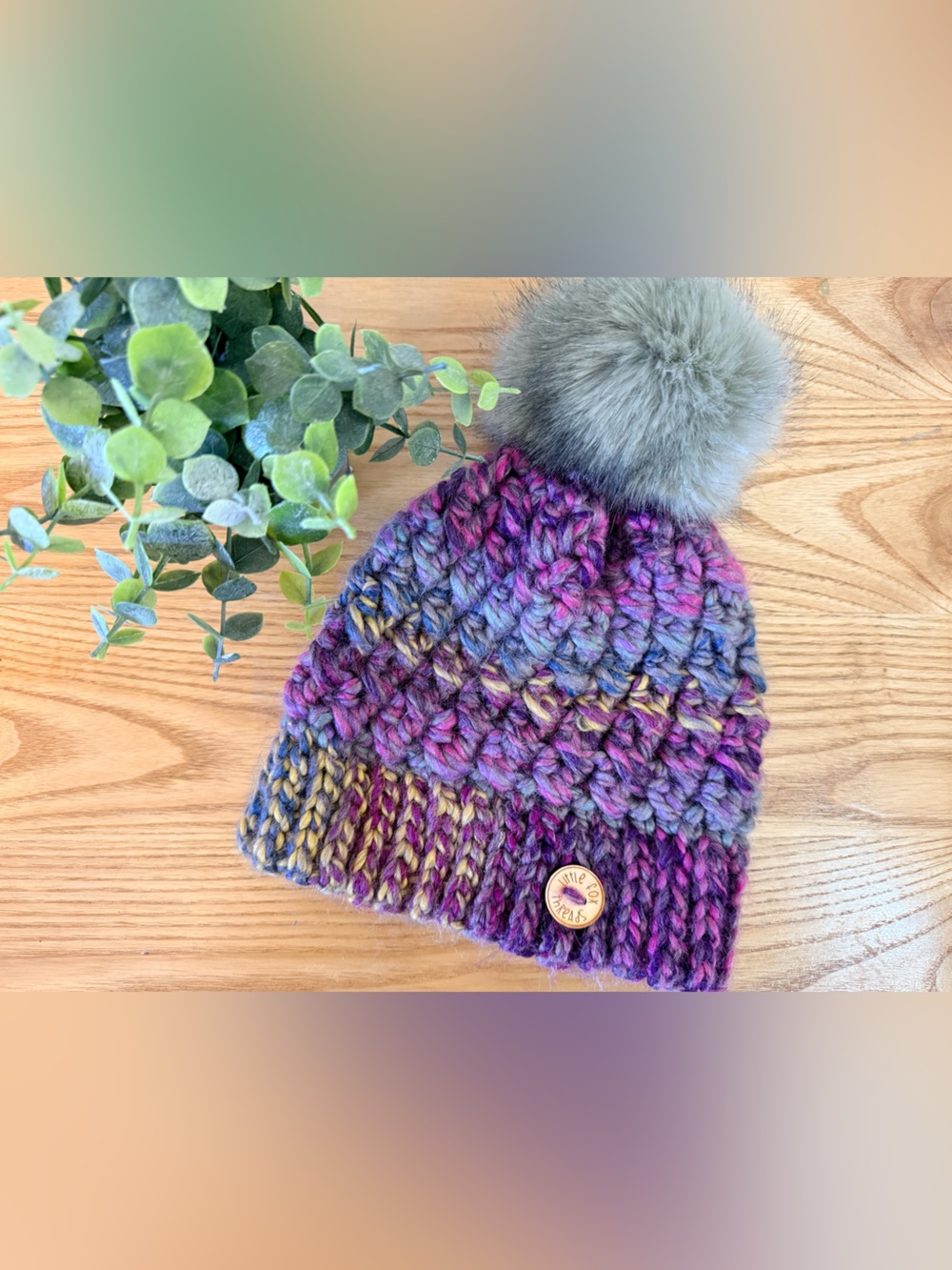 🌿10/$25 • Little Fox Threads Multicolor Knit Pom Beanie
